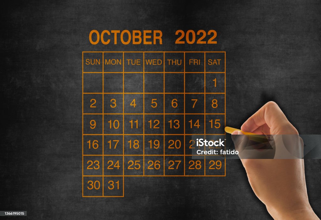 2022 calendar October on chalkboard 2022 Stock Photo