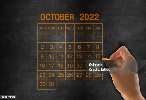 2022 Calendar October On Chalkboard Stock Photo - Download Image Now - 2022, Calendar, Countdown