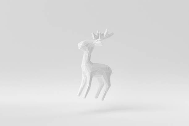 istock White deer on a white background. Abstract polygonal minimal concept. monochrome. 3D render. 1366195031