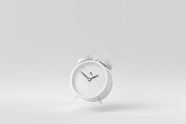 istock Retro alarm clock on a white background. minimal concept. monochrome. 3D render. 1366195047