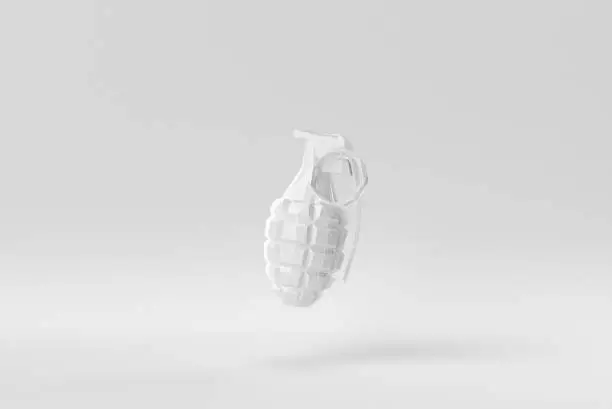 Hand grenade on a white background. Abstract polygonal minimal concept. monochrome. 3D render."r"n