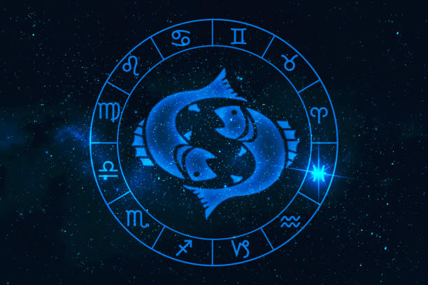 pisces horoscope sign in twelve zodiac with galaxy stars backgroun pisces horoscope sign in twelve zodiac with galaxy stars background, graphic of polygon man thinking pisces photos stock pictures, royalty-free photos & images