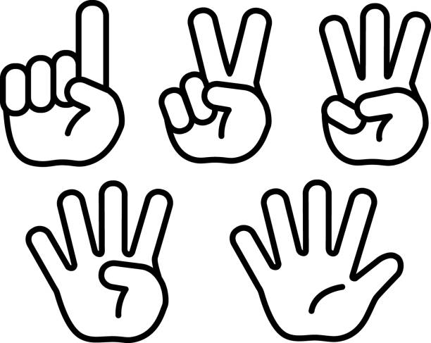 grob handgemalte 12345 zählende handabbildungen - peace sign stock-grafiken, -clipart, -cartoons und -symbole