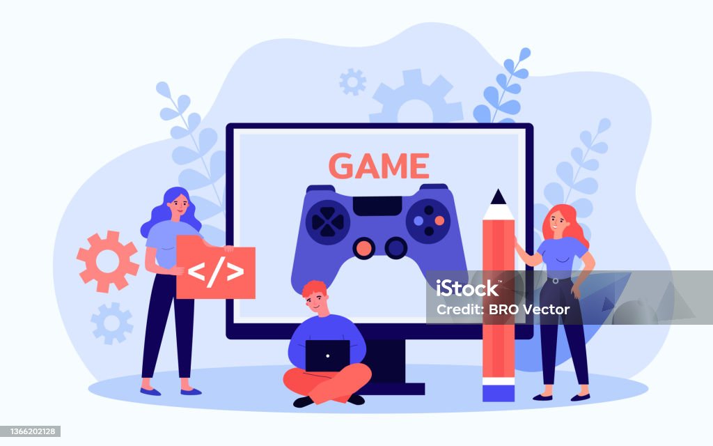 Tiny Developers Coding Online Video Games Stock Illustration - Download ...