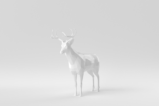 White deer on a white background. polygon minimal concept. monochrome. 3D render.