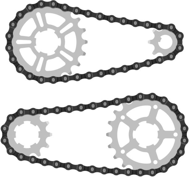 ilustrações, clipart, desenhos animados e ícones de cadeia com cogwheels - bicycle chain bicycle gear chain gear