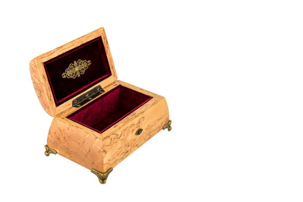 istock Open wooden jewelry box with velvet lining 1366205966