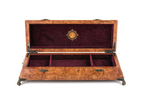 istock Open wooden jewelry box with velvet lining 1366205992
