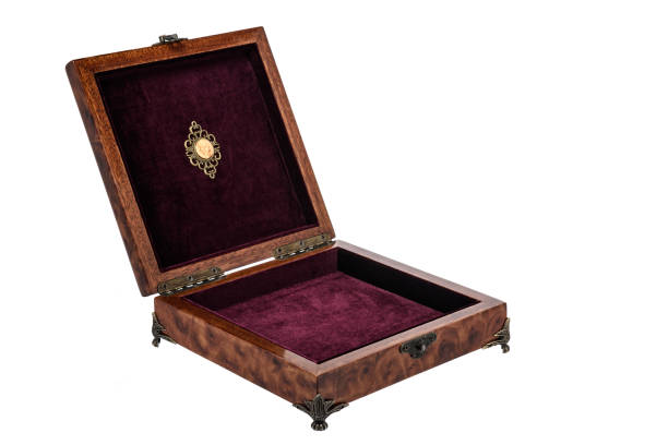 istock Open wooden jewelry box with velvet lining 1366206005