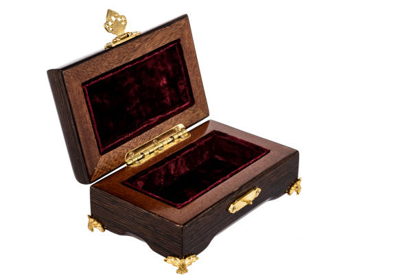 istock Open wooden jewelry box with velvet lining 1366206015