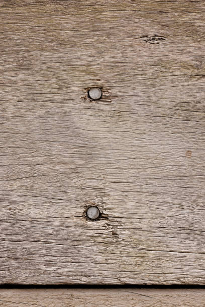 vecchia tavola di legno con chiodi - wood rustic close up nail foto e immagini stock