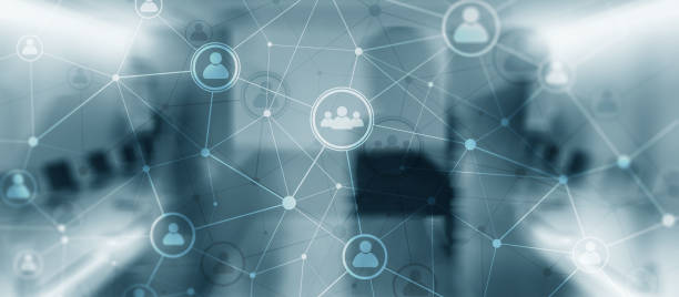 istock Social media. People relation and organization structure. Business and communication technology concept. Background with silhouettes 1366206480