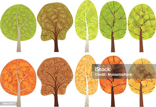 Zestaw Drzew Liściastych - Stockowe grafiki wektorowe i więcej obrazów Buk - drzewo - Buk - drzewo, Wiosna, Bez ludzi
