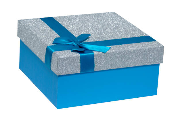 istock Beautiful blue gift box with a bow. Surprise, gift, attention. Isolated object on a white background. 1366210379