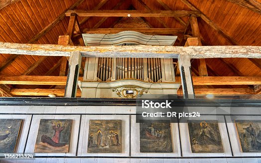 istock Old church organ in a seafaring church in Poland on the Baltic Sea. 1366213324
