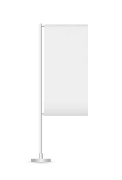 istock Vector realistic vertical flag, promo banner on stand steel pole. Mockup for advertising and brand promotion. Empty template. Textiles, PVC, Vinyl, Nylon. EPS 10. 1366214881
