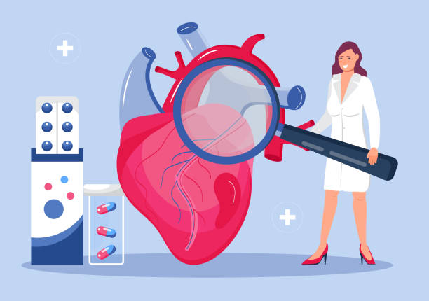 ilustraciones, imágenes clip art, dibujos animados e iconos de stock de cardiólogo consulta online concepto vector. ilustración de la enfermedad de hipotensión e hipertensión para la página de inicio de cardiología. - hypo