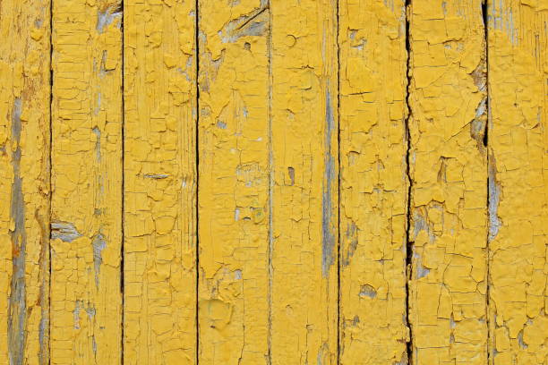 istock Old planks with shabby dried yellow paint. Close-up. Background. Texture. 1366220144