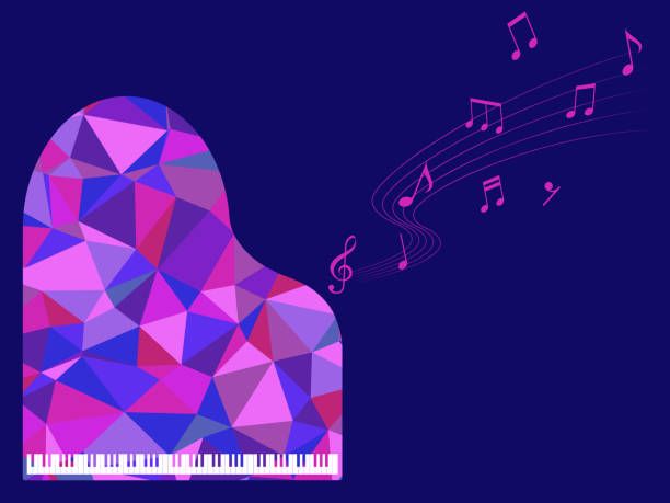 ilustraciones, imágenes clip art, dibujos animados e iconos de stock de ilustración del polígono del piano de cola rosa y melodía abstracta - musical staff music piano blue