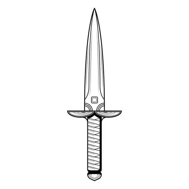 Vector illustration of Abstract Black Simple Line Metal Sword Knife Dagger Blade Weapon Doodle Outline Element Vector Design Style Sketch Isolated On White Background Illustration For War, Battle