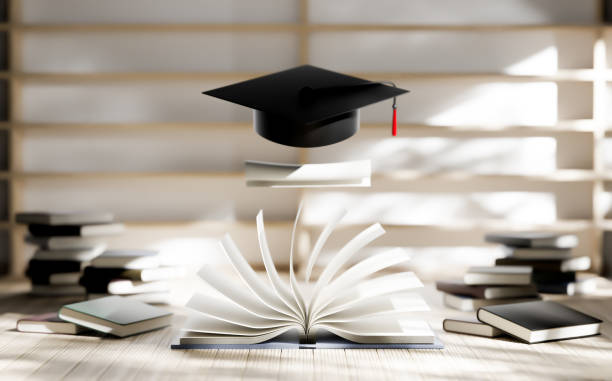 istock 3d rendering, graduation cap and stack of books, concept 1366223199