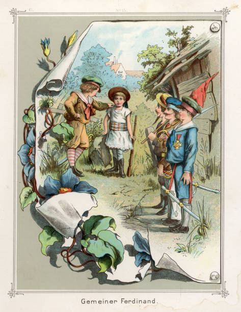 istock Group of young boys playing soldiers, Dressed up in uniforms, Victorian childhood 1366228037