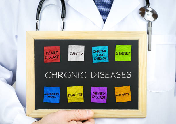 Chronic Diseases - Doctor with chalkboard concept Chronic Diseases - Doctor with chalkboard concept chronic illness stock pictures, royalty-free photos & images