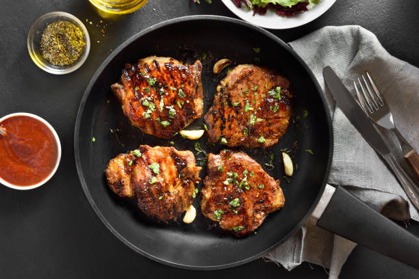istock Pork steaks in frying pan 1366229043