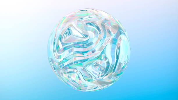 istock Abstract blue crystal glass ball on gradient background. 3d render. 1366229109