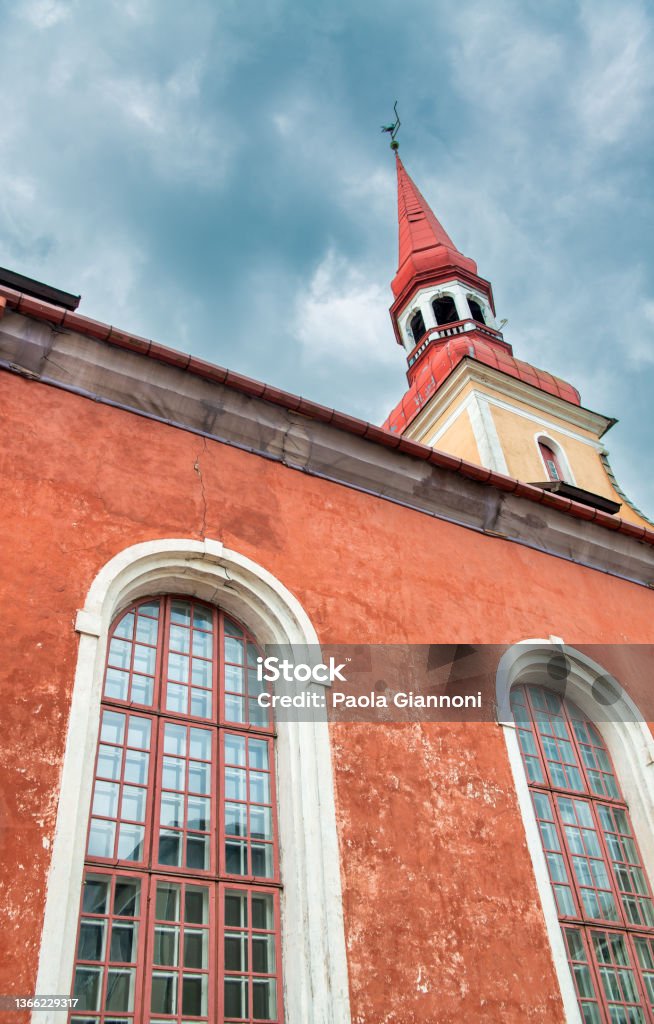 Old church awith red roof in central Parnu, Estonia. Old church awith red roof in central Parnu, Estonia Estonia Stock Photo