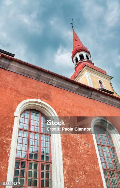 Old Church Awith Red Roof In Central Parnu Estonia Stock Photo - Download Image Now