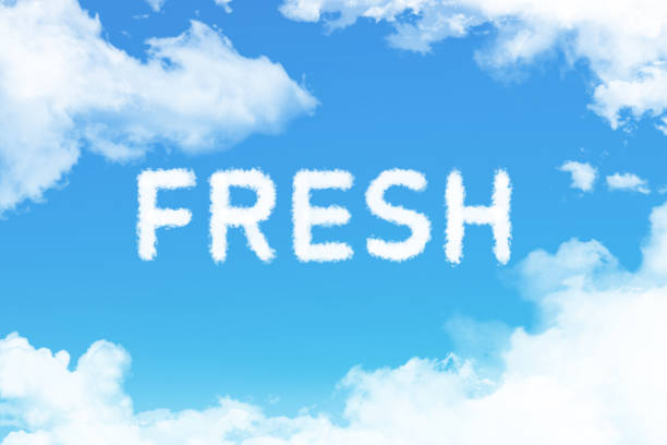 Fresh cloud word among white cloudscape in blue sky