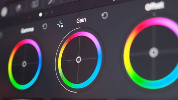istock Color grading graph or RGB colour correction indicator on monitor in post production process. Telecine stage in video or film production processing. for colorist edit or adjust color on digital movie. 1366231367