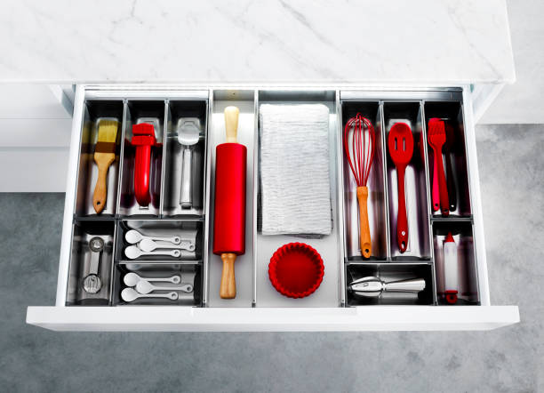 Kitchen drawer with cutlery stock photo