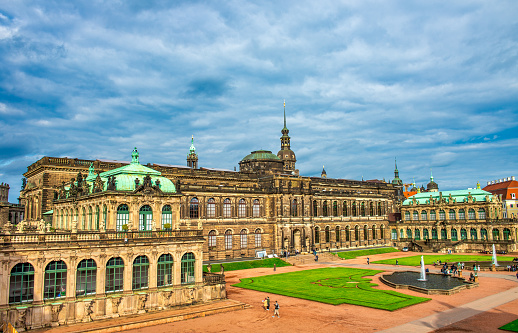 Dresden, Germany - July 15, 2016: Dresdner Zwinger Grand Building and surrounding gardens and galleries