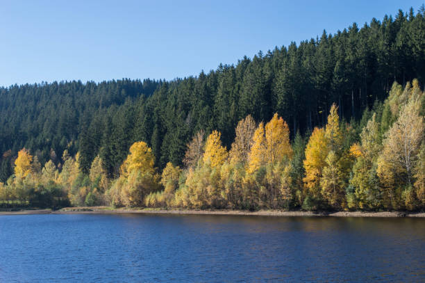istock dam with blue sky and clouds on a beautiful day in fall with reflections on water 1366234036
