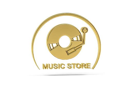 Golden 3d vinyl record icon isolated on white background - 3d render