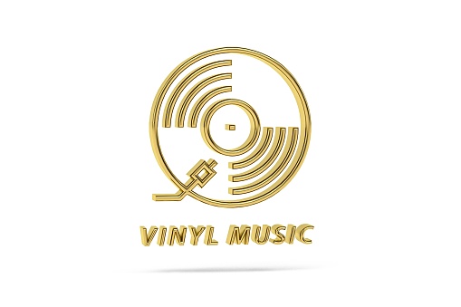 Golden 3d vinyl record icon isolated on white background - 3d render