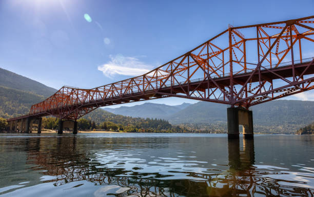 istock Big Orange Bridge over Kootenay River with Touristic Town 1366237440