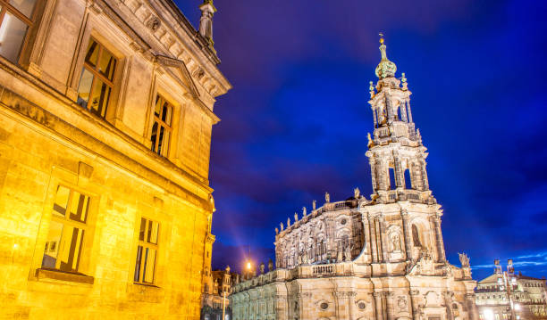 istock Roman Catholic Cathedral of Dresden at night, Germany. 1366237635