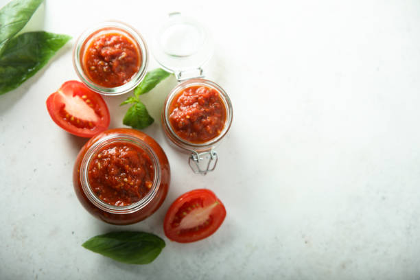 salsa de tomate - chutney jar tomato preserved fotografías e imágenes de stock