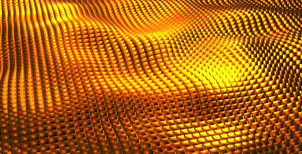 istock Background 3D with gold squares waves field 1366244280