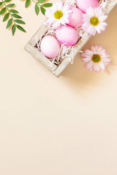 istock The minimum concept of Easter. Easter Eggs painted pink eggs on trendy pastel background. Top view flat lay. Copy space. 1366245374