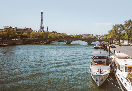 Seine River and Eiffel Tower in Paris, France