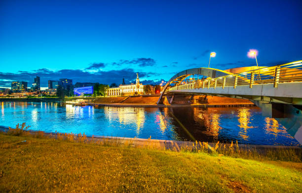 Panorama of Mikolajki at evening. \nMikolajki, Warmian-Masurian, Poland.