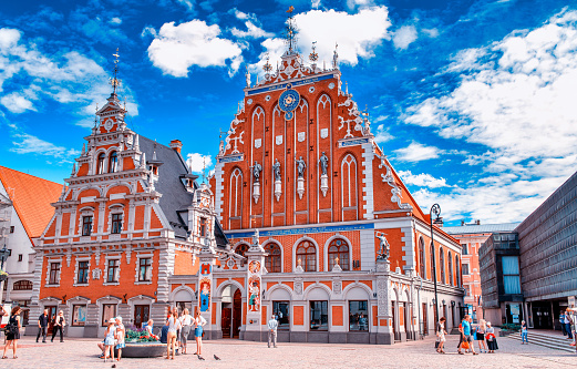 Riga, Latvia - July 8, 2017: House of the Blackheads in Riga, Latvia. Original architecture