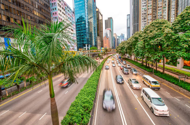 istock Crowded road with traffic in Central Hong Kong, China. 1366247007