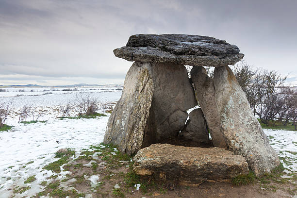 Dolmen of Sorginetxe Dolmen of Sorginetxe, Agurain, Alava, Spain wintry landscape january december landscape stock pictures, royalty-free photos & images