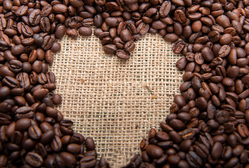 coffee and valentine's day.Heart-shaped coffee beans
