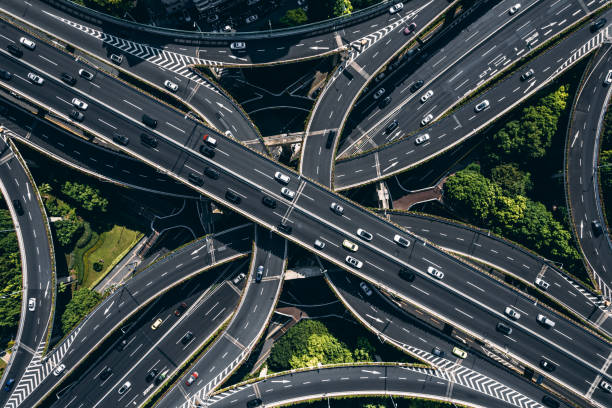 istock Aerial View of Busy Road Intersection 1366248204